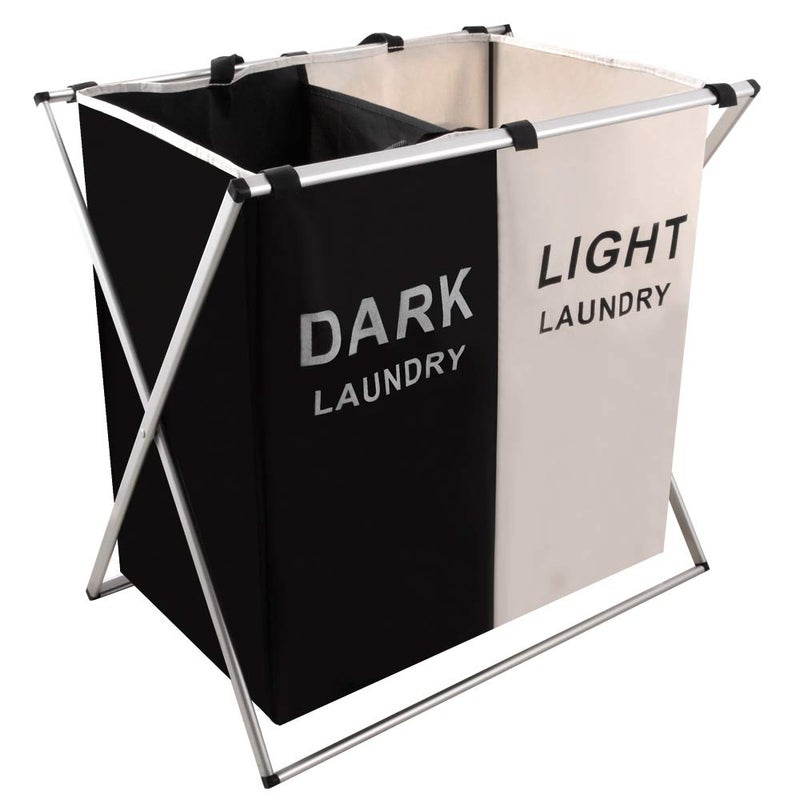 Nicesail Laundry Basket 2 Section Hamper Washing Storage Basket Bag, Folding Hamper Waterproof & Aluminum X-Frame, Cloth Organizer Durable Laundry Basket for Bathroom Home with Carrying Handle - Image 1